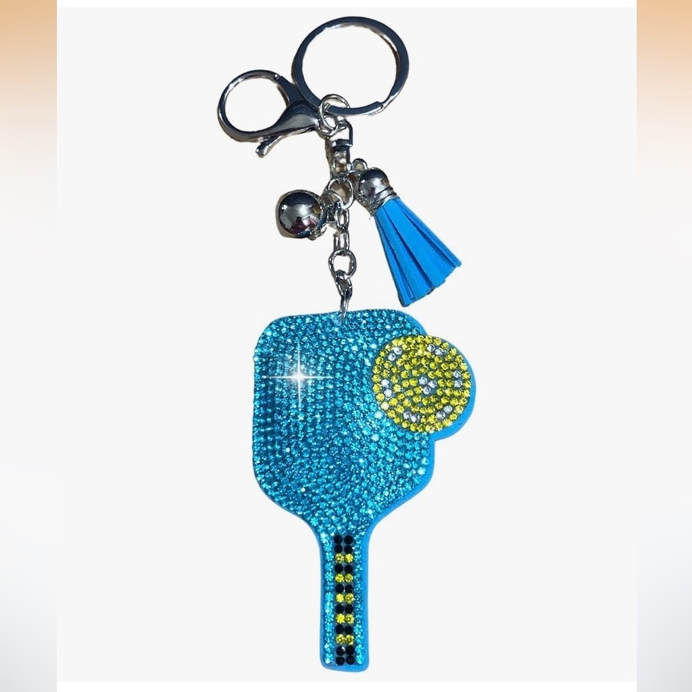 Blue Pickleball Rhinestone Keychain/purse charm!